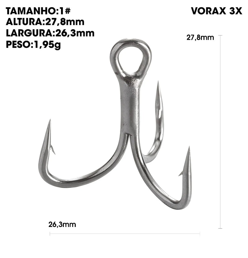 Anzóis triplos Vorax 3X reforçados aço carbono 50–100pçs