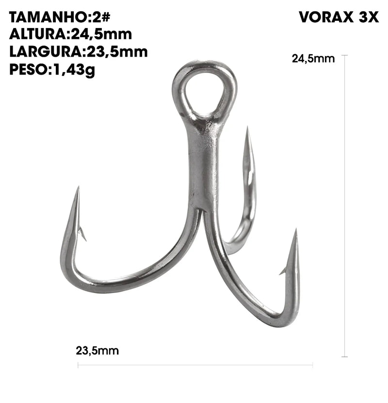 Anzóis triplos Vorax 3X reforçados aço carbono 50–100pçs