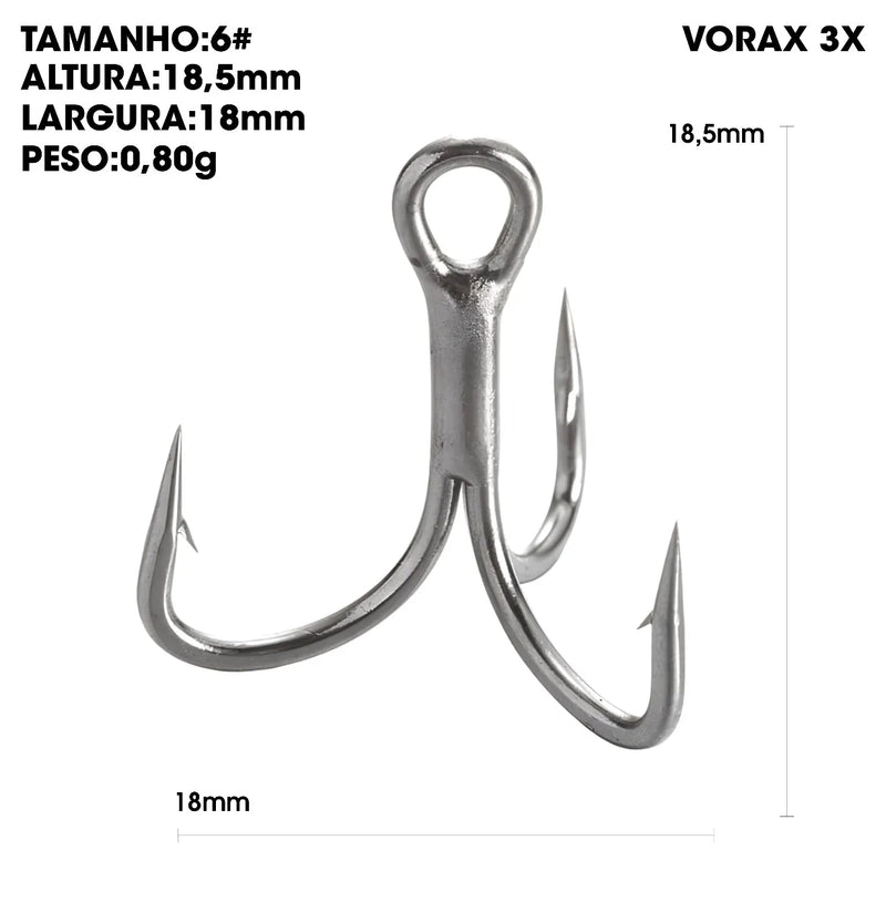 Anzóis triplos Vorax 3X reforçados aço carbono 50–100pçs