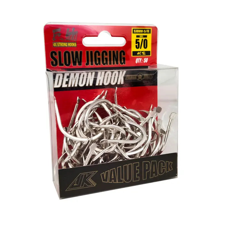 Anzóis JK Jigging 5/0 6/0 aço 3X 50pçs pesca profunda