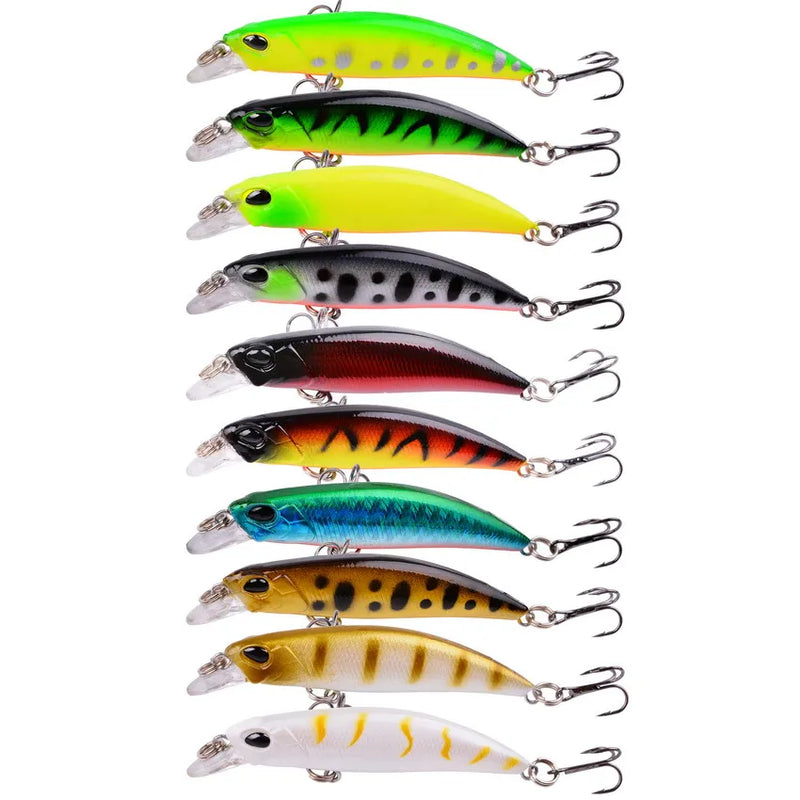 Kit iscas duras tipo minnow/crankbait com olhos 3D