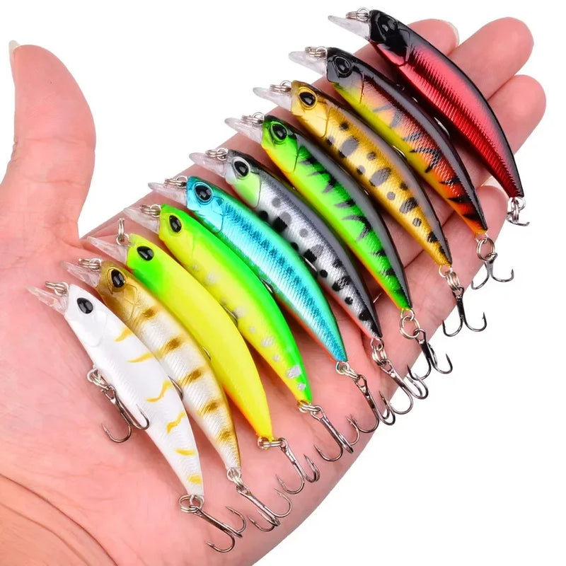 Kit iscas duras tipo minnow/crankbait com olhos 3D