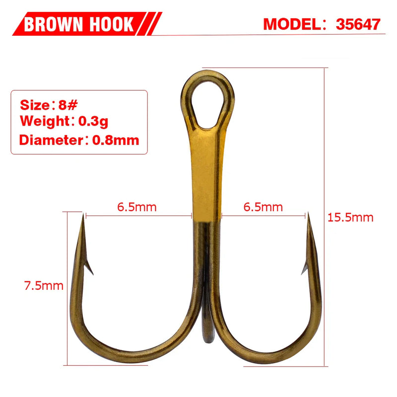 Anzóis triplos PROBEROS 20pçs farpados aço carbono colorido