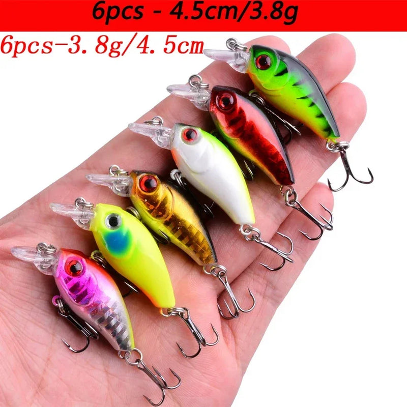Kit iscas duras tipo minnow/crankbait com olhos 3D
