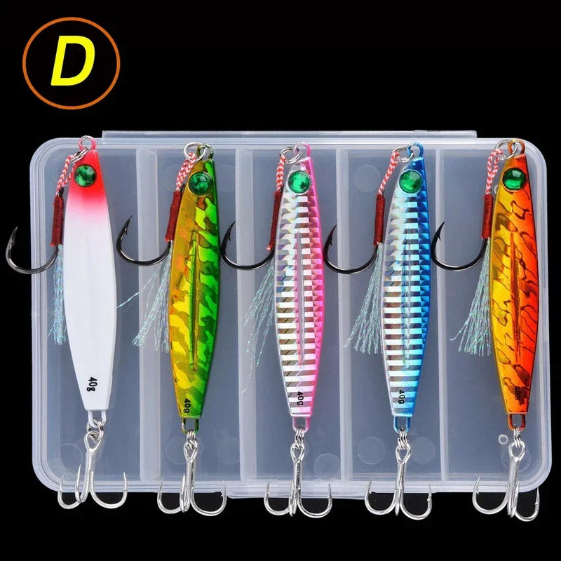 Kit 5 iscas metálicas tipo jig 7g–40g p/ água salgada