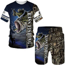 Conjunto Pesca 3D Camuflado Verão Camiseta + Short