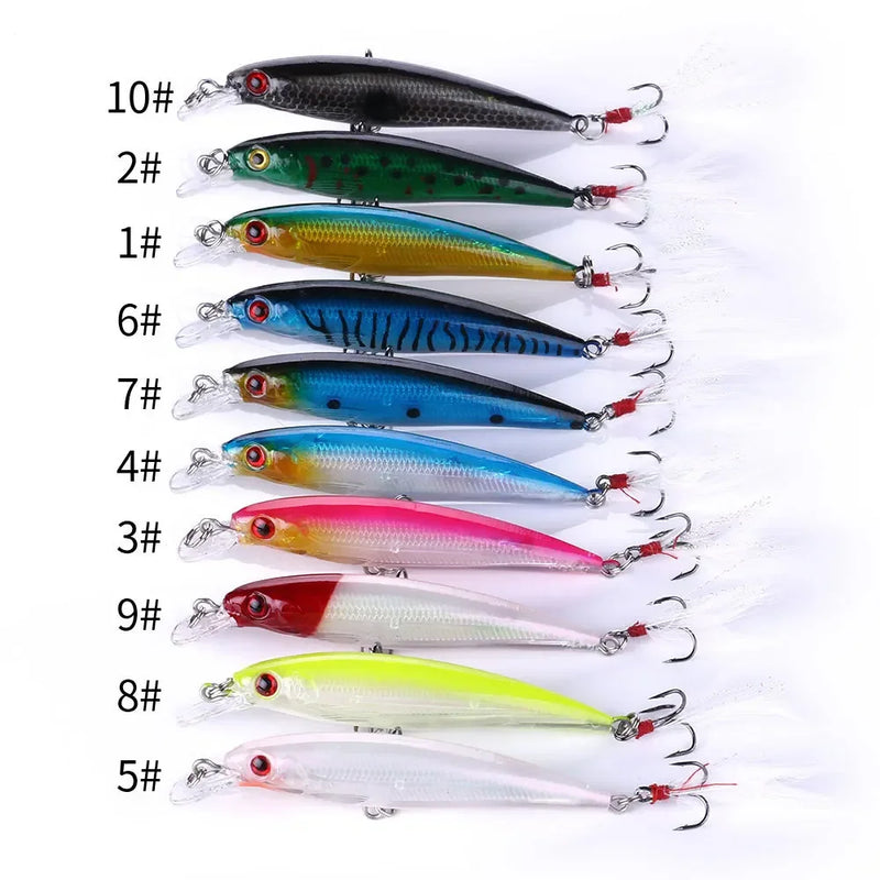Kit 5/10 iscas minnow FFLYBG 9cm/8g olhos 3D