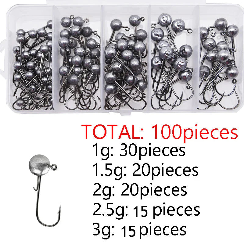 Kit MrLurion 100 anzóis Jig Head 1–3g aço carbono