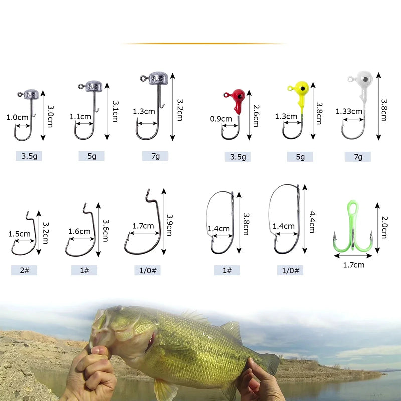 Kit Goture 450 peças com anzóis, iscas e caixa completa