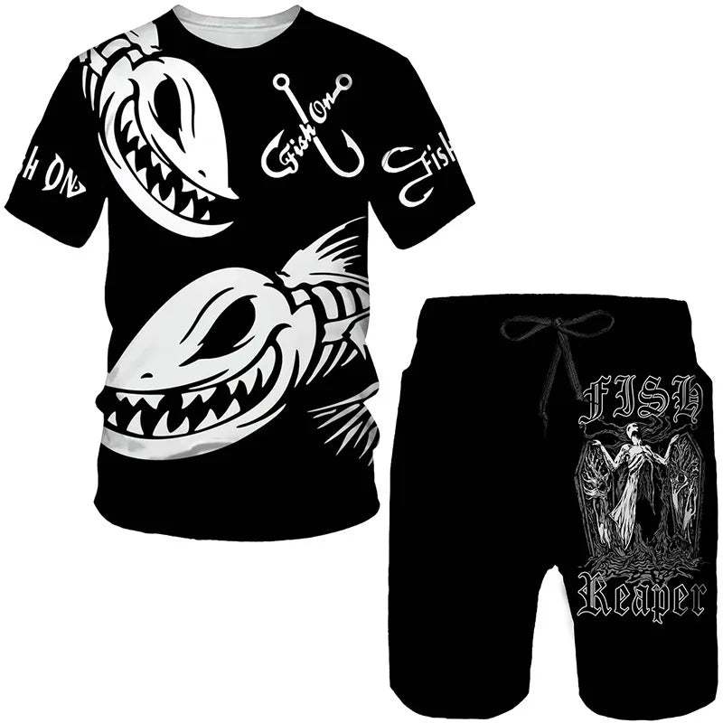 Conjunto Pesca 3D Camuflado Verão Camiseta + Short