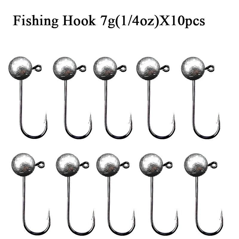 Ganchos Jig Head 10pçs 1–10g aço carbono cabeça redonda