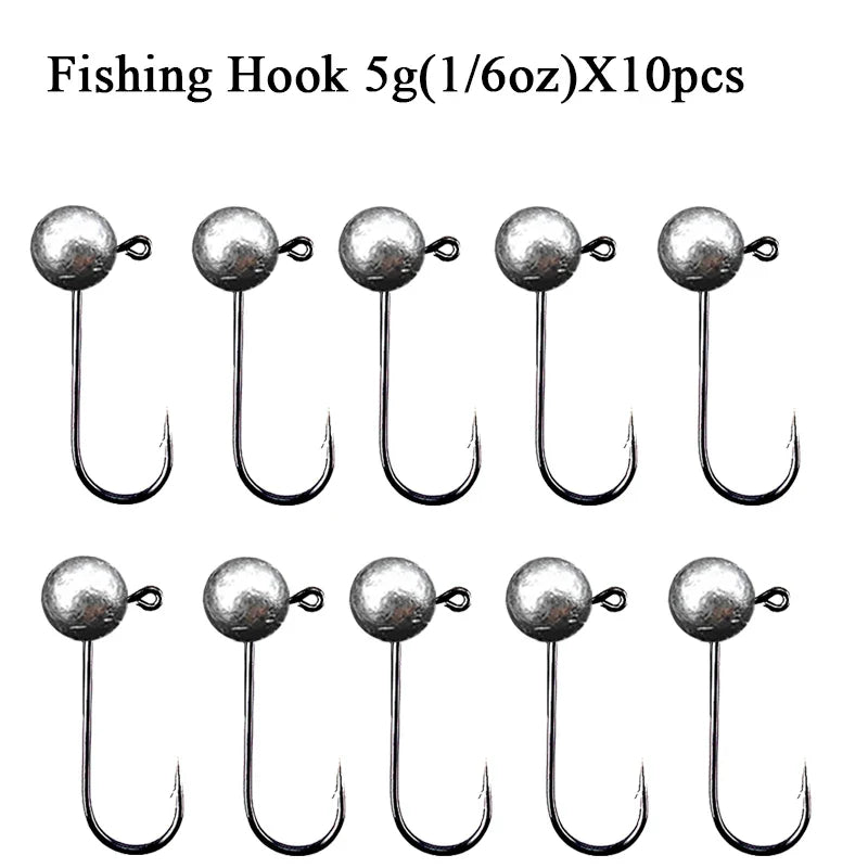 Ganchos Jig Head 10pçs 1–10g aço carbono cabeça redonda