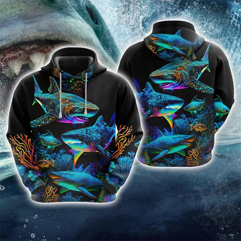 Moletom Harajuku Estampa Tubarão Unissex 3D Casual