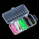 Caixa 25 iscas macias T-tail + anzol chumbo rio/mar