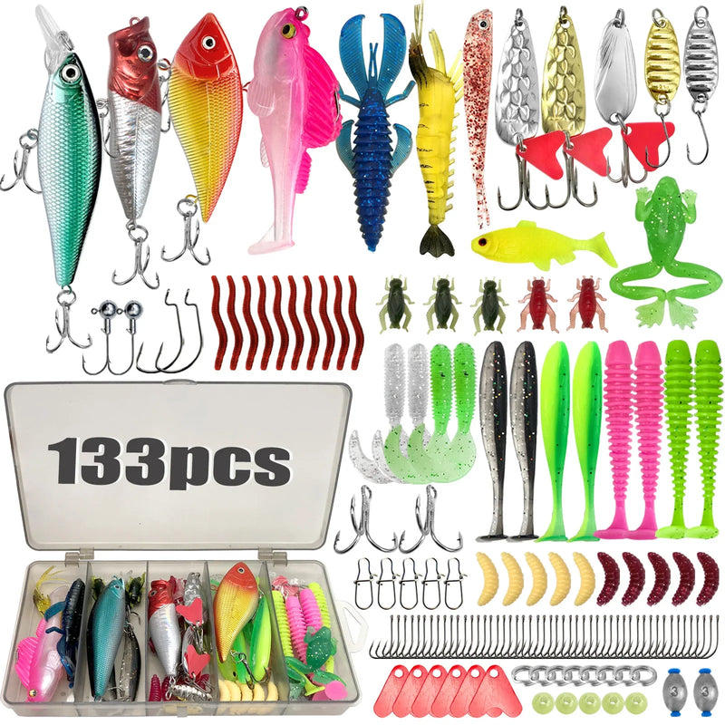 Kit pesca profissional 83–409 peças com caixa grande