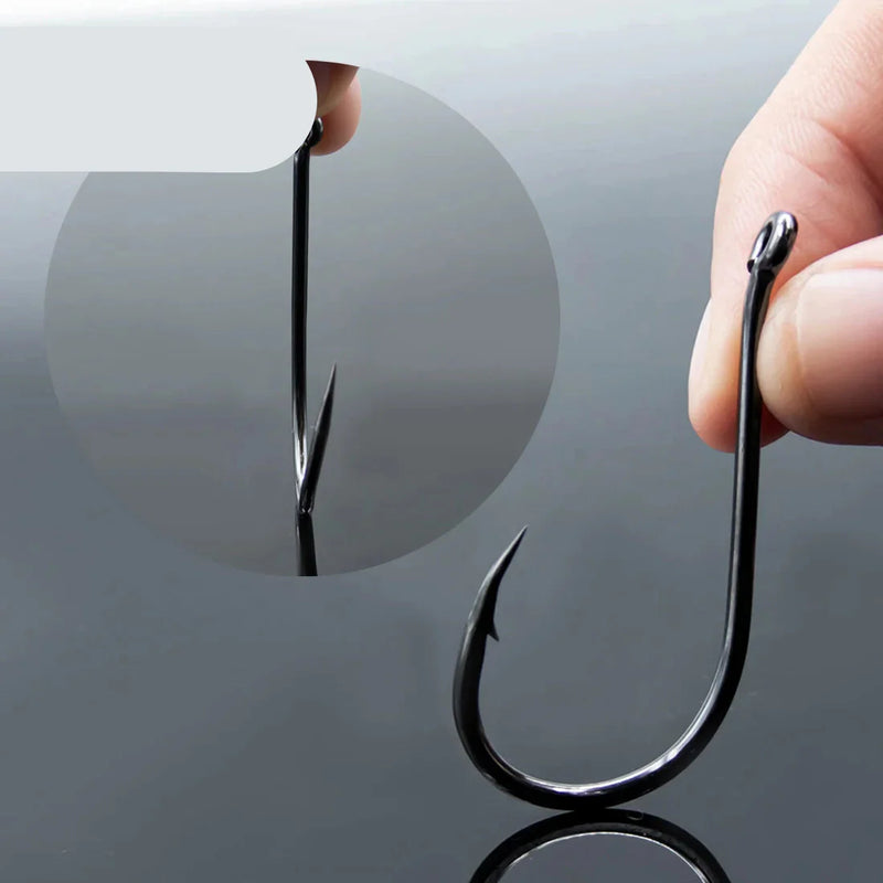 Anzóis 9KM círculo farpado aço carbono gelo/mar 50–100pçs