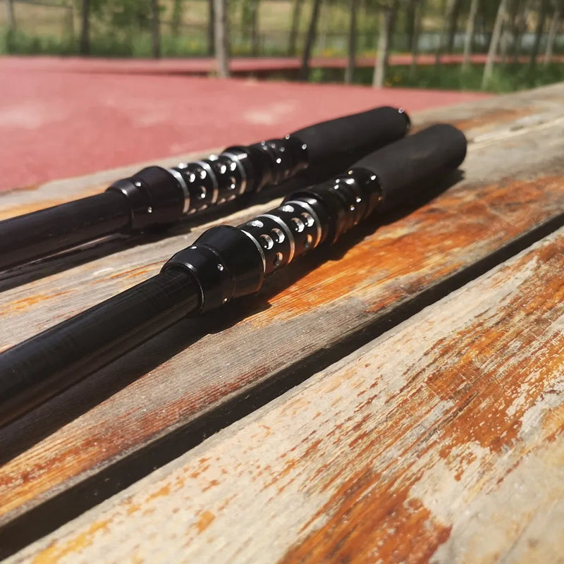 Vara telescópica 1.5–3.0m carbono leve p/ viagem