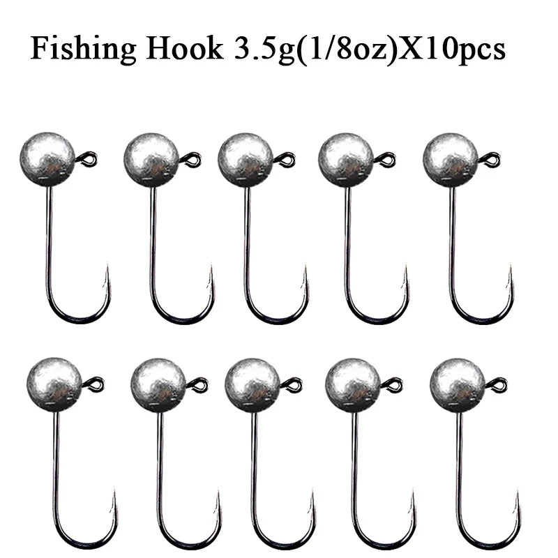 Ganchos Jig Head 10pçs 1–10g aço carbono cabeça redonda