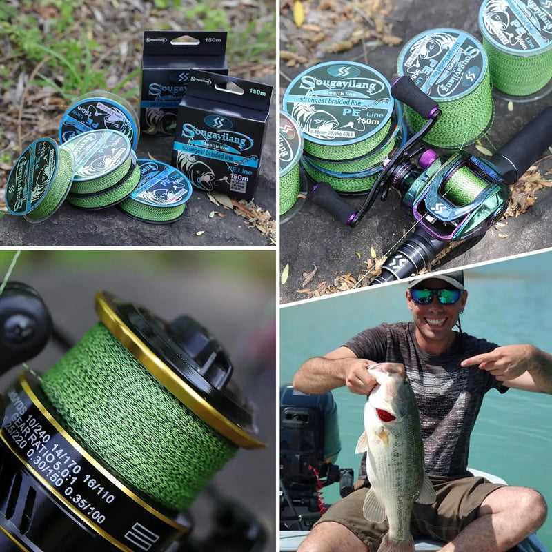 Sougayilang Línea Trenzada PE 4 Hilos 150m/350m 20-78LB Invisible