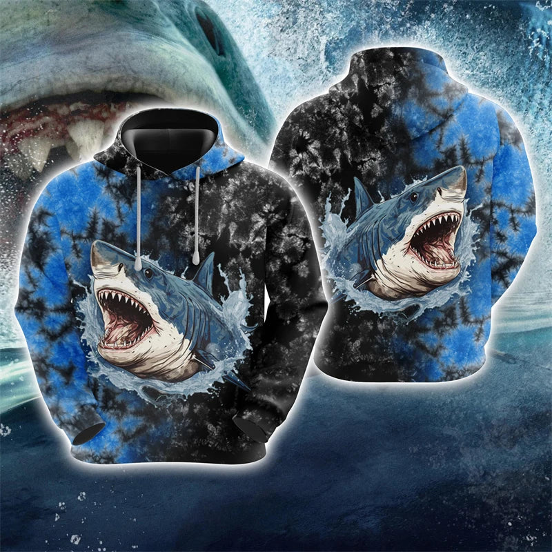 Moletom Harajuku Estampa Tubarão Unissex 3D Casual