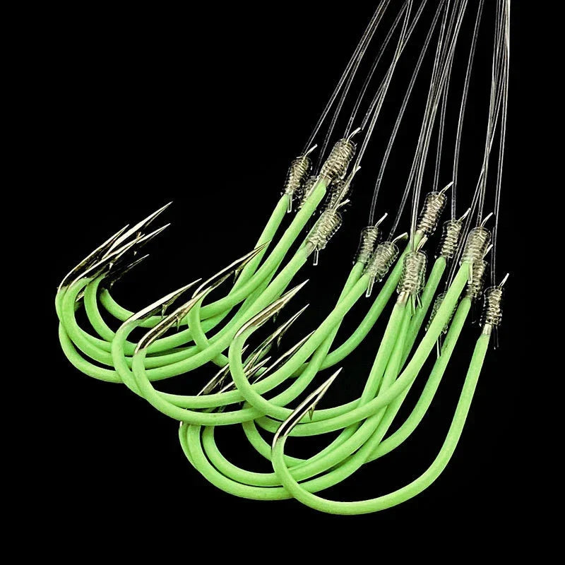 Anzóis Marsella luminosos aço inox 12#–28# pesca noturna