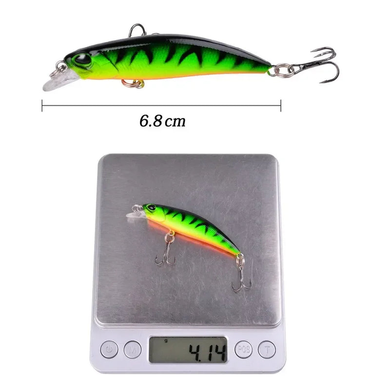 Kit iscas duras tipo minnow/crankbait com olhos 3D