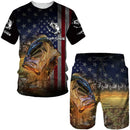Conjunto Pesca 3D Camuflado Verão Camiseta + Short