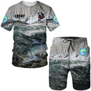 Conjunto Pesca 3D Camuflado Verão Camiseta + Short
