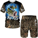 Conjunto Pesca 3D Camuflado Verão Camiseta + Short