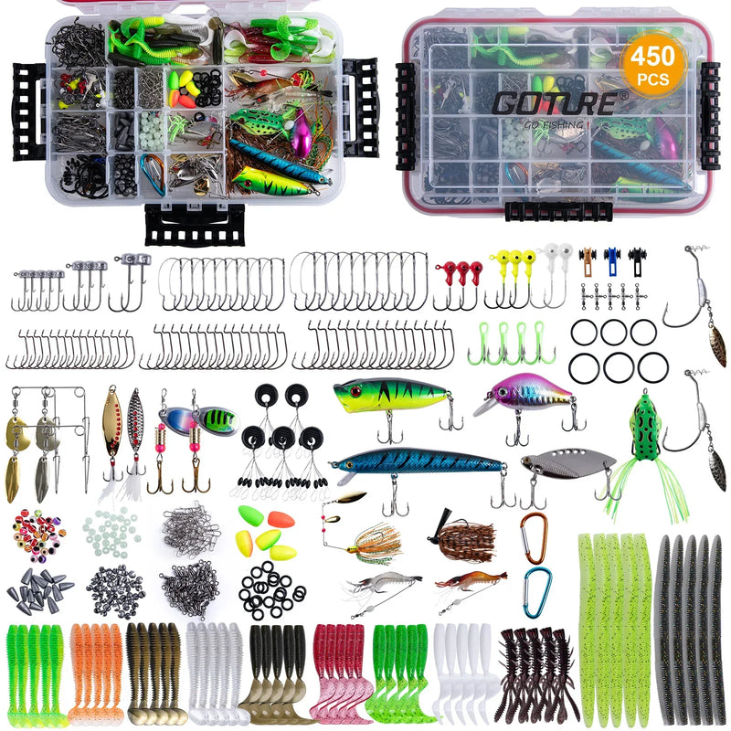 Kit Goture 450 peças com anzóis, iscas e caixa completa