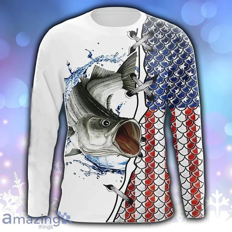 Camiseta 3D Manga Longa Pesca Streetwear Unissex