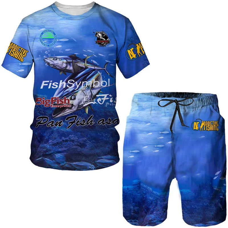 Conjunto Pesca 3D Camuflado Verão Camiseta + Short