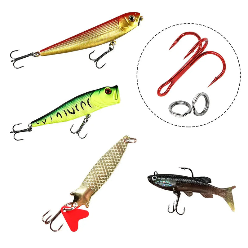 Kit 200 anzóis triplos aço carbono + anilhas p/ pesca