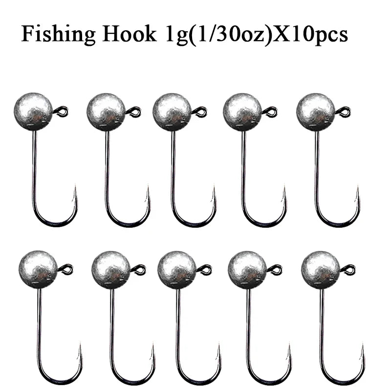 Ganchos Jig Head 10pçs 1–10g aço carbono cabeça redonda