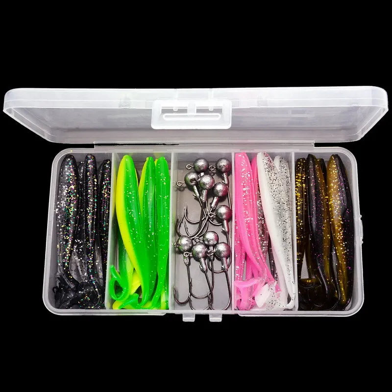 Kit 25 iscas macias silicone + anzóis e jigs variados