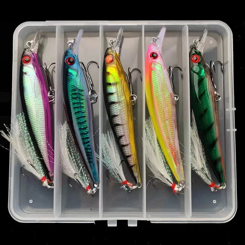 Kit 5 iscas duras Minnow Aorace com olhos 3D