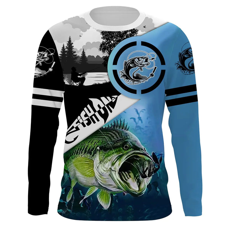 Camiseta 3D Manga Longa Pesca Streetwear Unissex