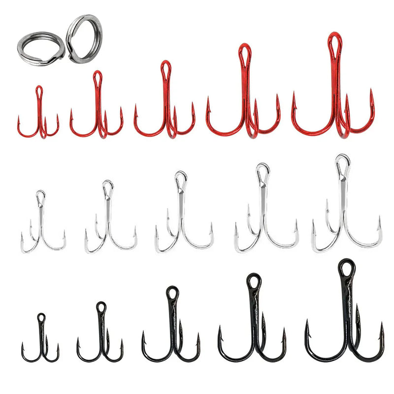 Kit 200 anzóis triplos aço carbono + anilhas p/ pesca