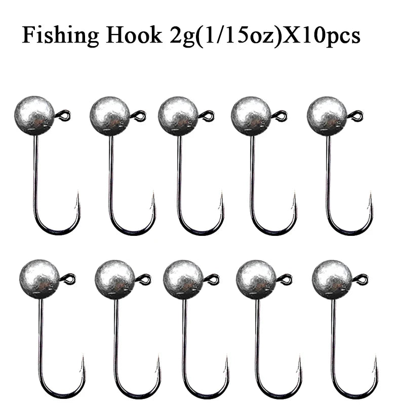 Ganchos Jig Head 10pçs 1–10g aço carbono cabeça redonda