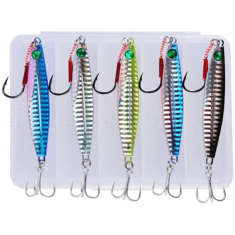 Kit 5 iscas metálicas tipo jig 7g–40g p/ água salgada