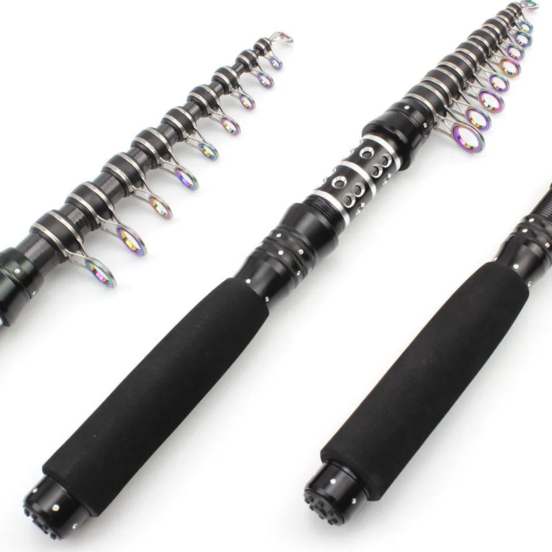 Vara telescópica 1.5–3.0m carbono leve p/ viagem