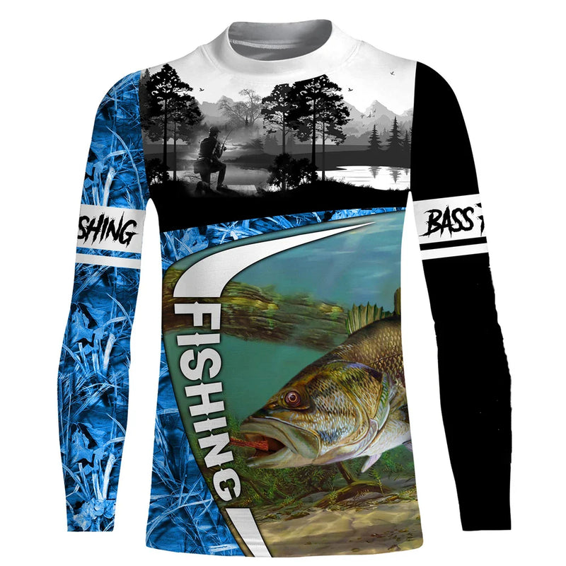 Camiseta 3D Manga Longa Pesca Streetwear Unissex
