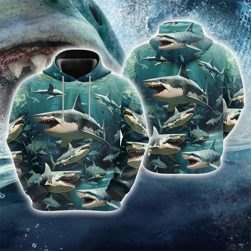 Moletom Harajuku Estampa Tubarão Unissex 3D Casual