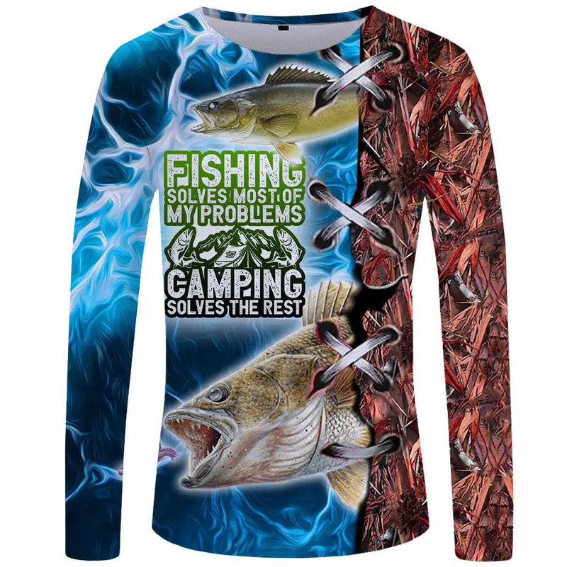 Camiseta 3D Manga Longa Pesca Streetwear Unissex