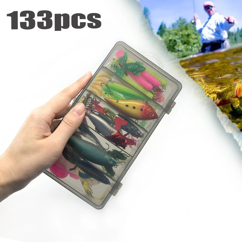 Kit pesca profissional 83–409 peças com caixa grande