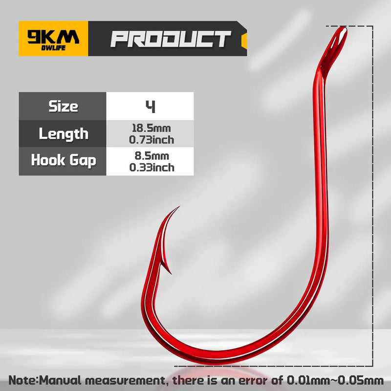Anzóis 9KM polvo vermelhos farpados aço carbono 50–100pçs