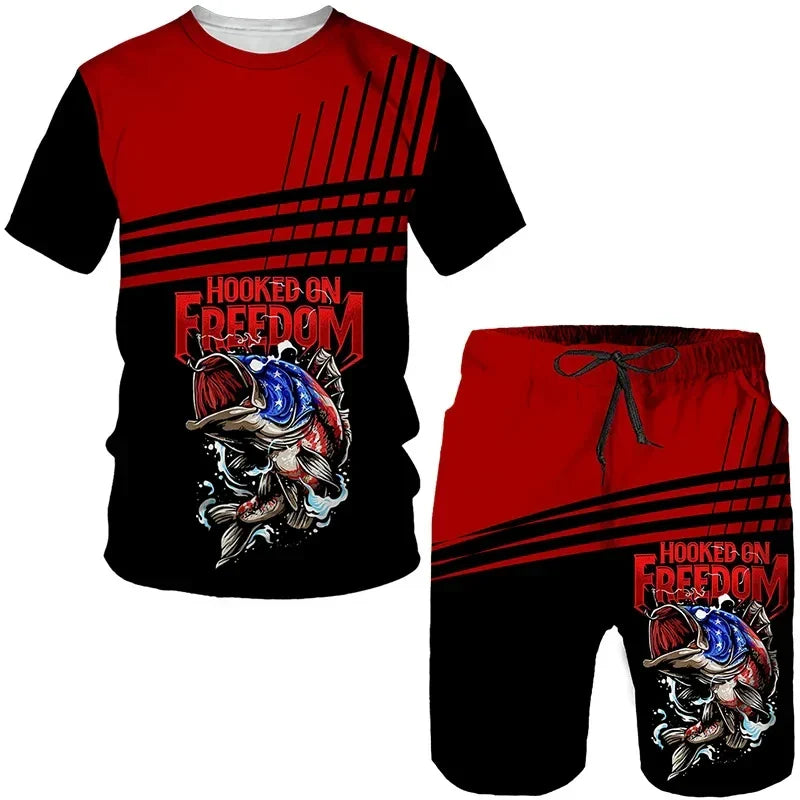 Conjunto Pesca 3D Camuflado Verão Camiseta + Short