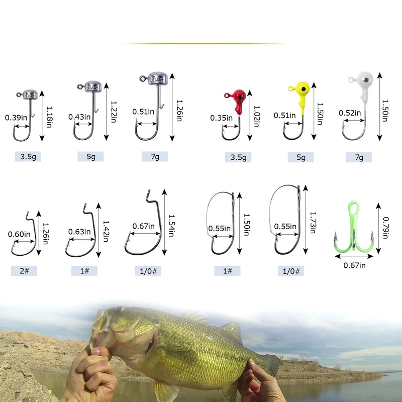 Kit Goture 450 peças com anzóis, iscas e caixa completa