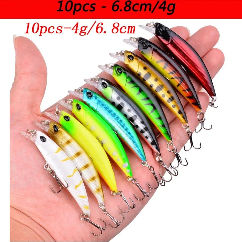 Kit iscas duras tipo minnow/crankbait com olhos 3D