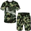 Conjunto Pesca 3D Camuflado Verão Camiseta + Short